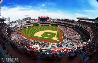 The upper deck is a good spot to watch a game. 